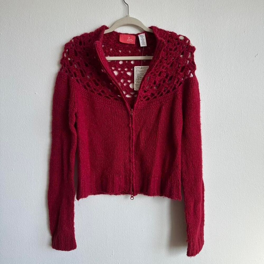 Urban-outfitters Women's Red and Burgundy Cardigan